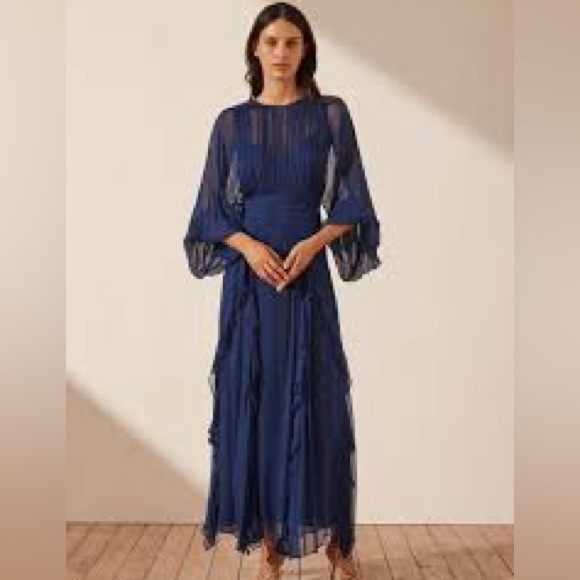 Shona Joy,romantic sheer drop waist ruffled dress with balloon sleeves - Picture 1 of 9